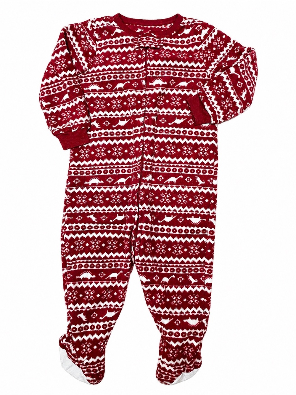 Kids Red Fair Isle One-Piece Footed Pajamas